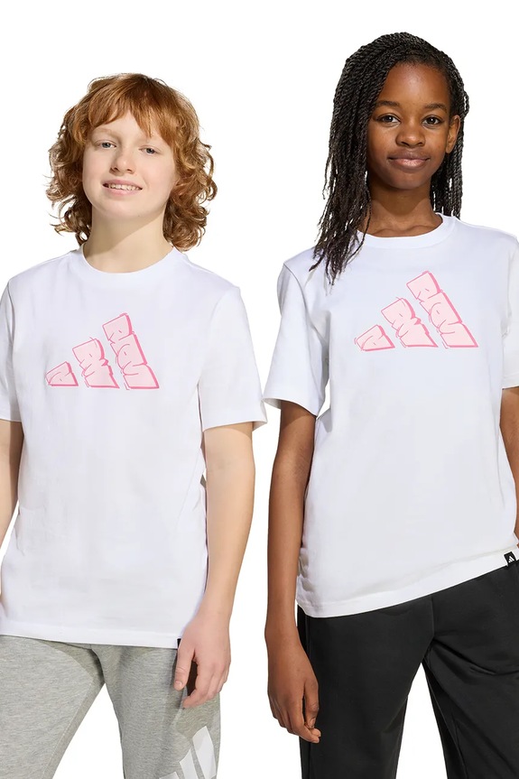 adidas t-shirt bawełniany dziecięcy nadruk biały JV5105