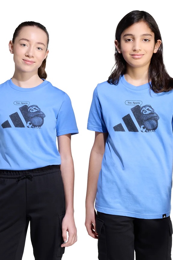 adidas t-shirt bawełniany dziecięcy nadruk niebieski JV5252