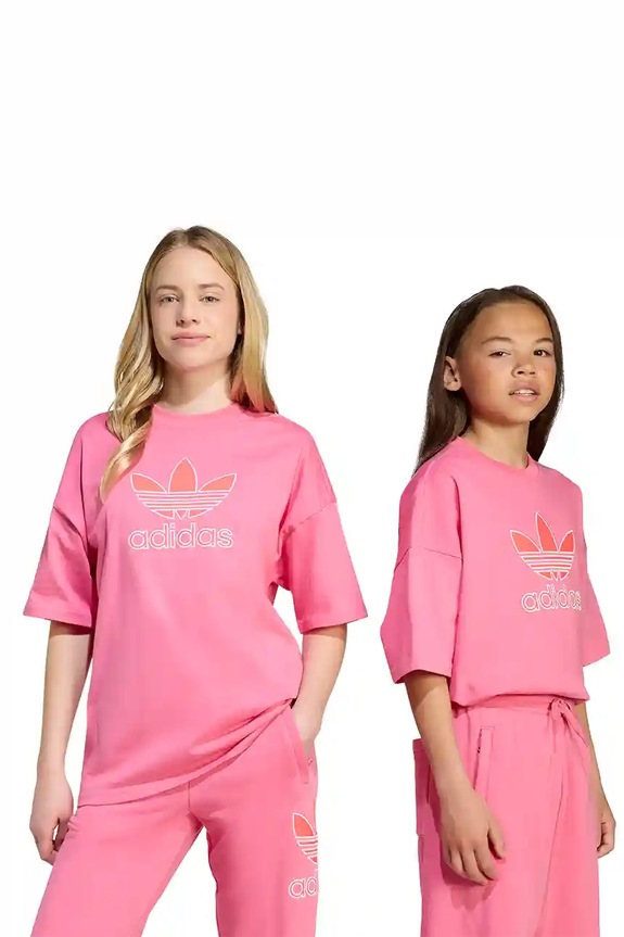 Дитяча бавовняна футболка adidas Originals аплікація рожевий JV8559