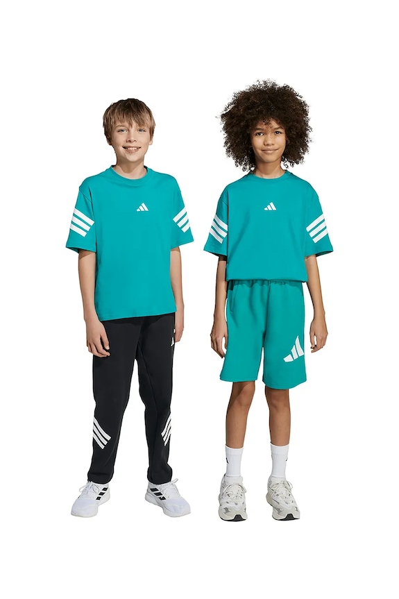 Dječja pamučna majica kratkih rukava adidas print tirkizna JW7531