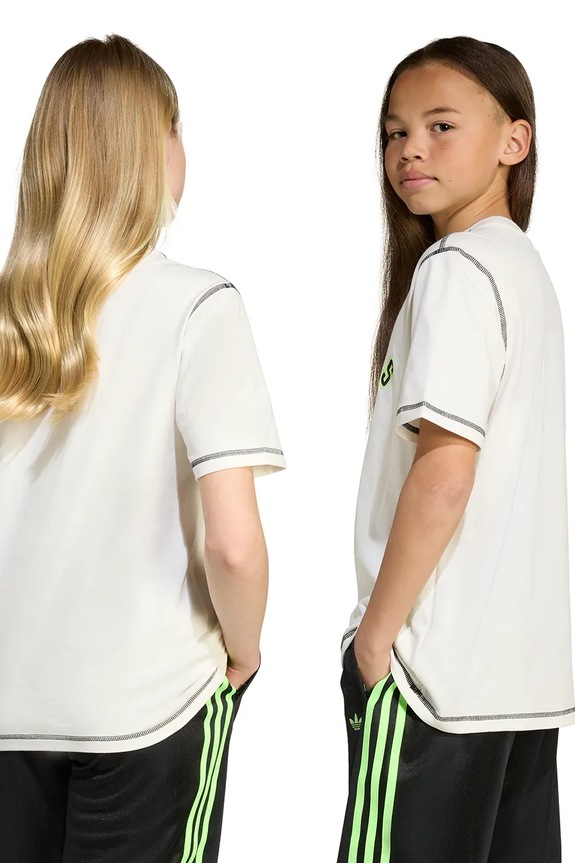 Παιδικό βαμβακερό μπλουζάκι adidas Originals JX5265 μπεζ