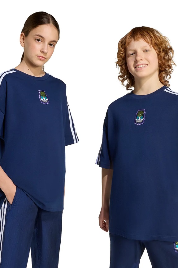 Dětské bavlněné tričko adidas Originals MINECRAFT kulatý námořnická modř KD9831