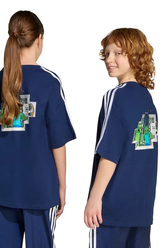 Dětské bavlněné tričko adidas Originals MINECRAFT KD9831 námořnická modř