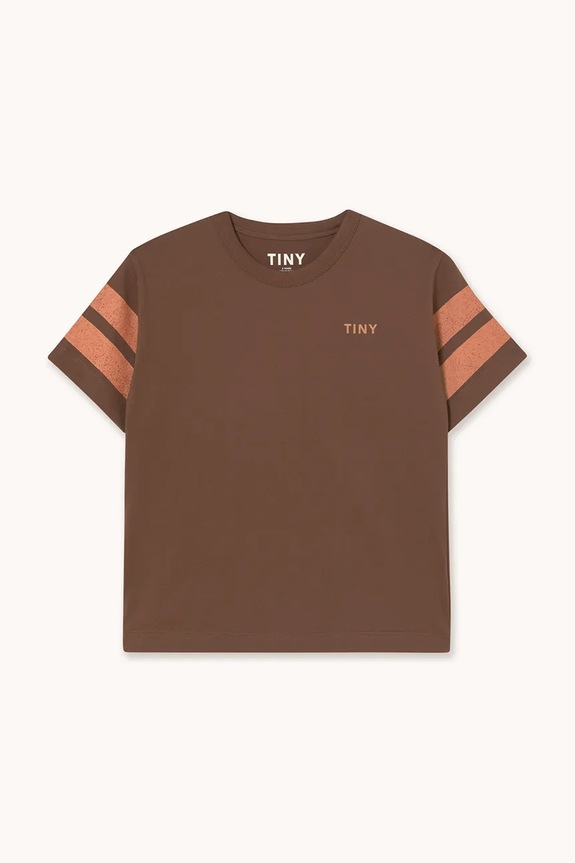 Tinycottons t-shirt bawełniany dziecięcy STRIPES LOGO TEE AW25.001 brązowy AW25