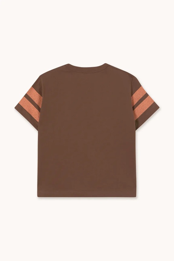 Chłopiec Tinycottons t-shirt bawełniany dziecięcy STRIPES LOGO TEE AW25.001 brązowy