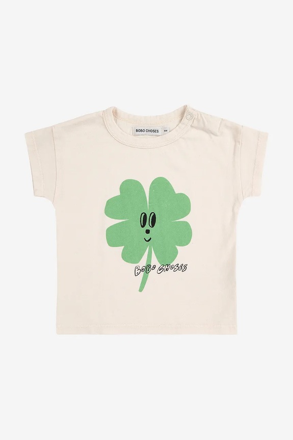 Otroška bombažna kratka majica Bobo Choses Lucky Clover Okrogel bela 225AB032