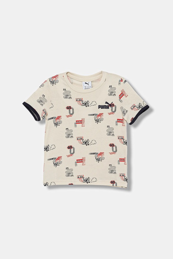 Παιδικό βαμβακερό μπλουζάκι Puma LITTLE RUNNERS AOP Tee PS βαμβάκι μπεζ 688476.