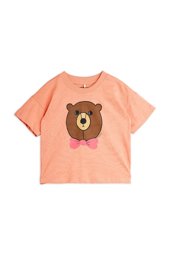 Mini Rodini t-shirt bawełniany dziecięcy Bear nadruk pomarańczowy 25720107