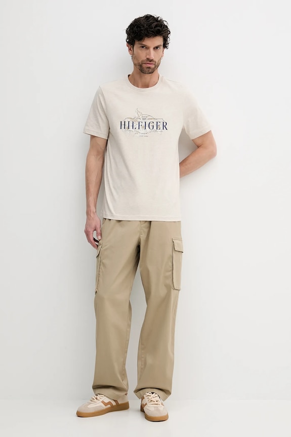 Bavlněné tričko Tommy Hilfiger MW0MW39353 béžová AW25