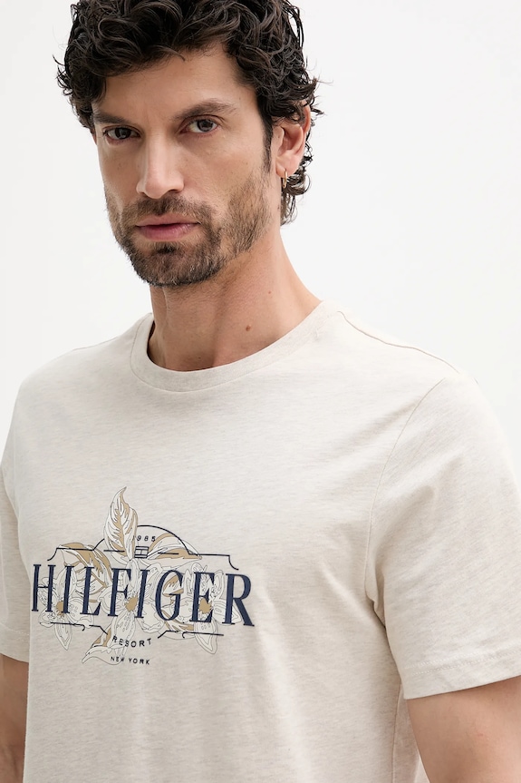Bavlněné tričko Tommy Hilfiger béžová MW0MW39353