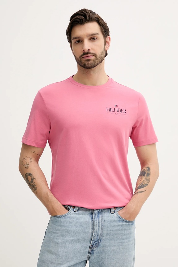 Tommy Hilfiger t-shirt bawełniany nadruk różowy MW0MW39355