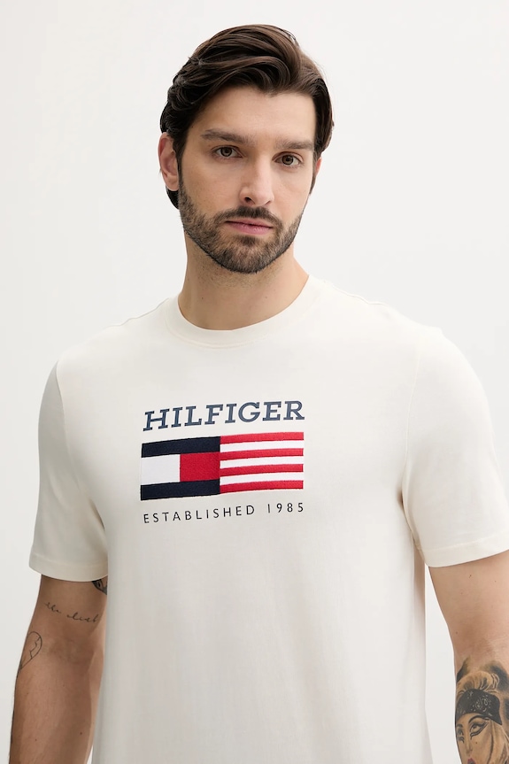 Îmbrăcăminte Tommy Hilfiger tricou din bumbac MW0MW39843 bej