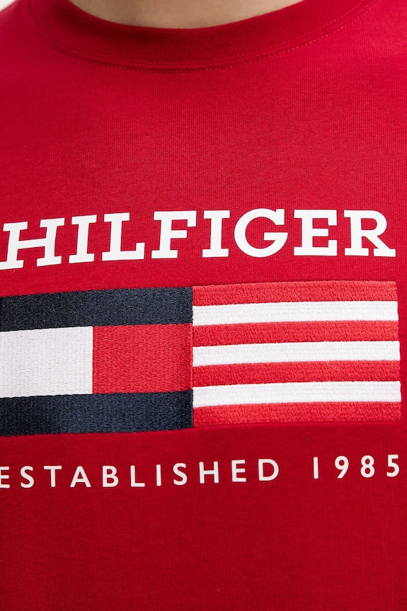 Bombažna kratka majica Tommy Hilfiger rdeča MW0MW39843
