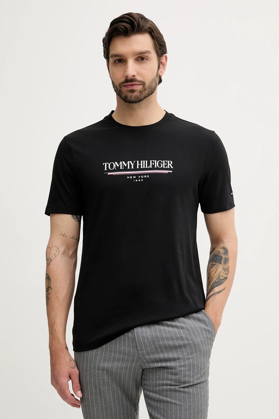 Pamučna majica Tommy Hilfiger Planet friendly crna MW0MW40324