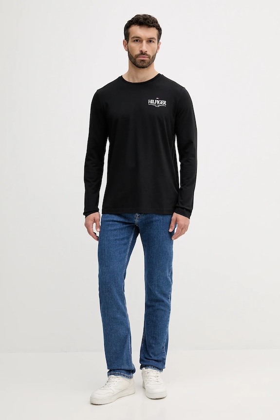 Bavlnené tričko s dlhým rukávom Tommy Hilfiger MW0MW41293 čierna AW25