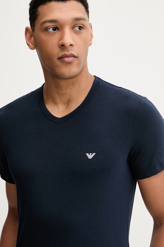 Ρούχα Emporio Armani Underwear βασικό t-shirt Ανδρικό βαμβακερό με ελαστάν 2-pack EM000392.AF14132 σκούρο μπλε
