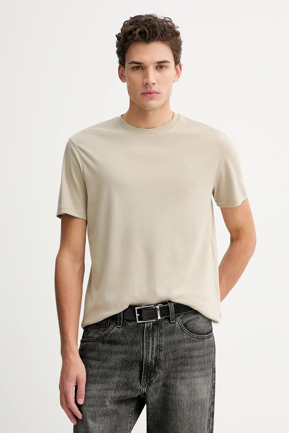 Βαμβακερό μπλουζάκι Calvin Klein μπεζ LV04LB275G