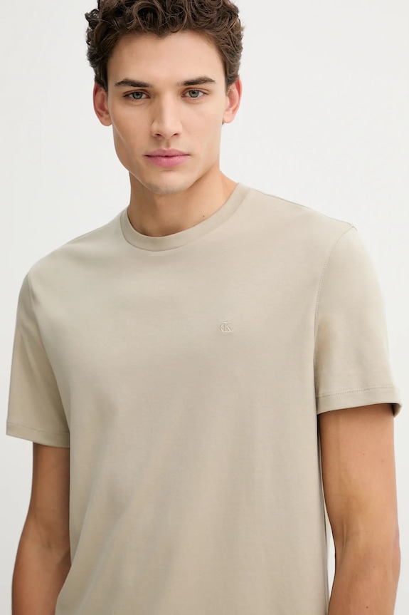 Βαμβακερό μπλουζάκι Calvin Klein μπεζ LV04LB275G