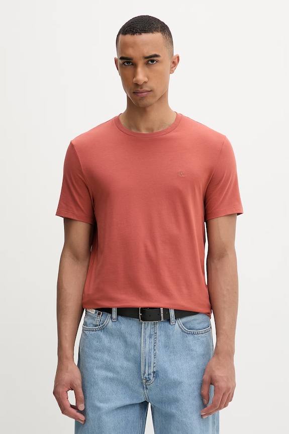 Calvin Klein T-shirt ανδρικό βαμβακερό με ελαστάν πορτοκαλί LV04LC240G