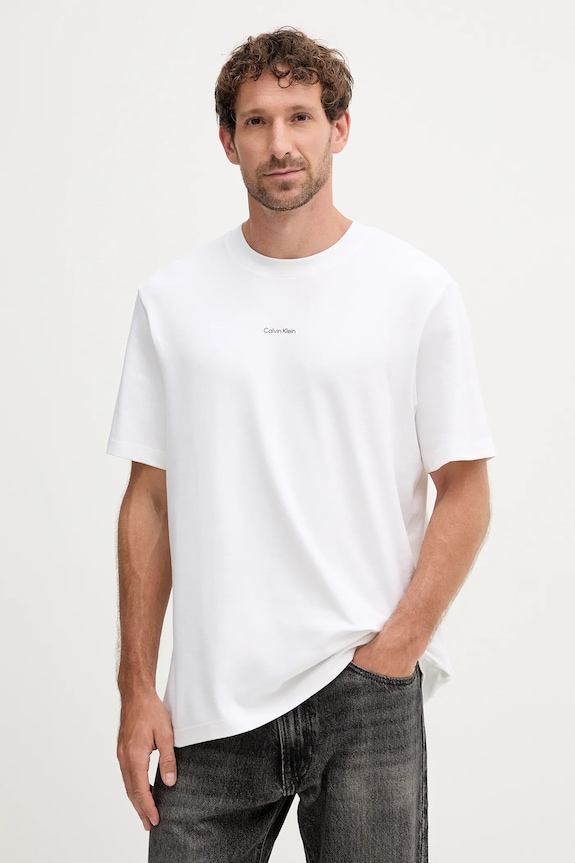 Calvin Klein T-shirt męski bawełniany z elastanem z elastanem biały LV04LC241G