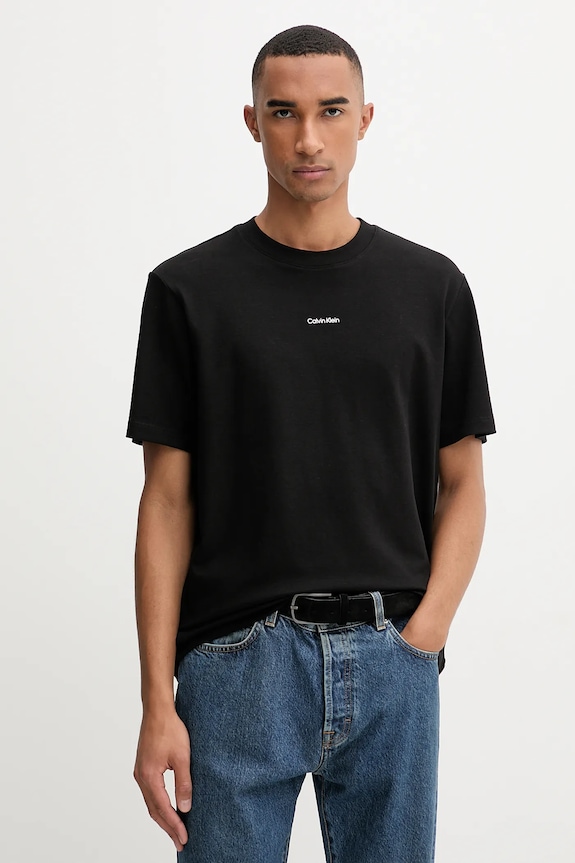 Calvin Klein tričko pánske bavlnené s elastanom jednofarebný čierna LV04LC241G