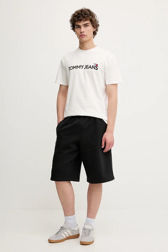 Bombažna kratka majica Tommy Jeans DM0DM21585 bela AW25