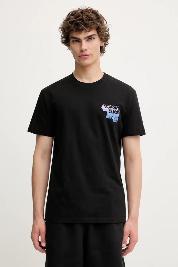 Ρούχα Βαμβακερό μπλουζάκι Tommy Jeans DM0DM21589 μαύρο