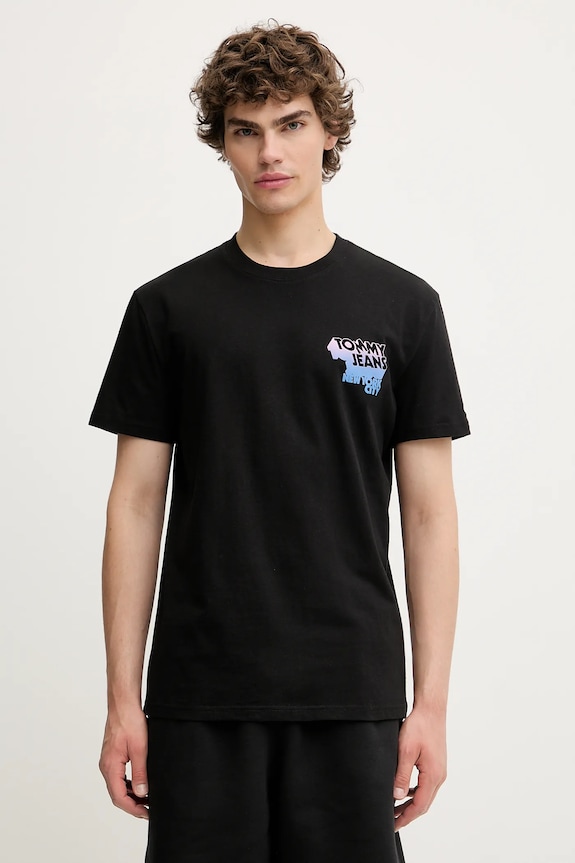 Ρούχα Βαμβακερό μπλουζάκι Tommy Jeans DM0DM21589 μαύρο