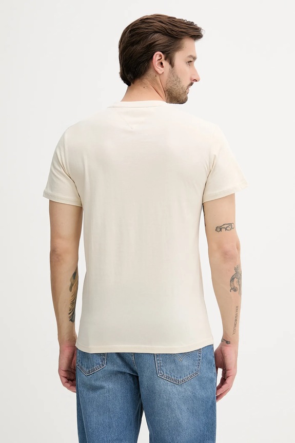 Ρούχα Tommy Jeans t-shirt ανδρικό βαμβακερό DM0DM21780 μπεζ