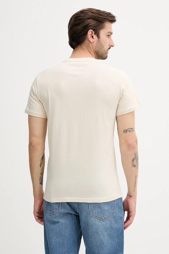Ρούχα Tommy Jeans t-shirt ανδρικό βαμβακερό DM0DM21780 μπεζ