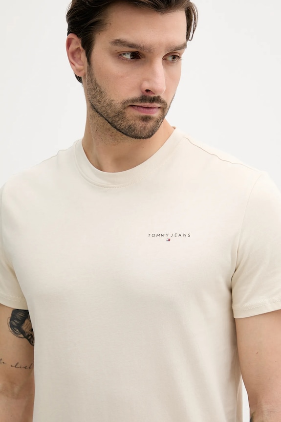 Tommy Jeans t-shirt ανδρικό βαμβακερό μπεζ DM0DM21780