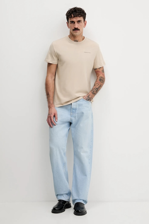 Tommy Jeans t-shirt ανδρικό βαμβακερό DM0DM21780 μπεζ SS26