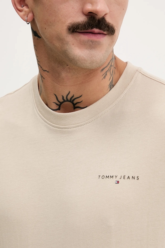 Tommy Jeans t-shirt ανδρικό βαμβακερό DM0DM21780 μπεζ