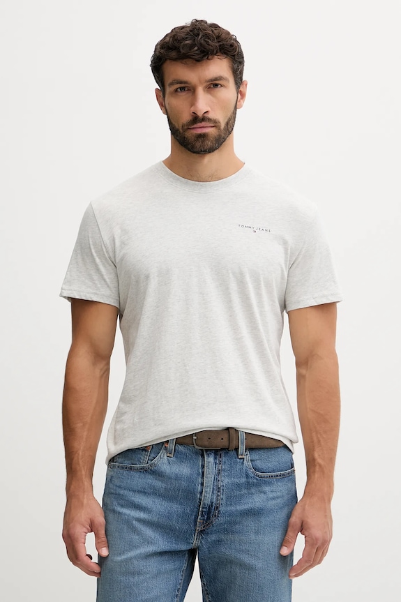 Tommy Jeans t-shirt ανδρικό βαμβακερό βαμβάκι γκρί DM0DM21780