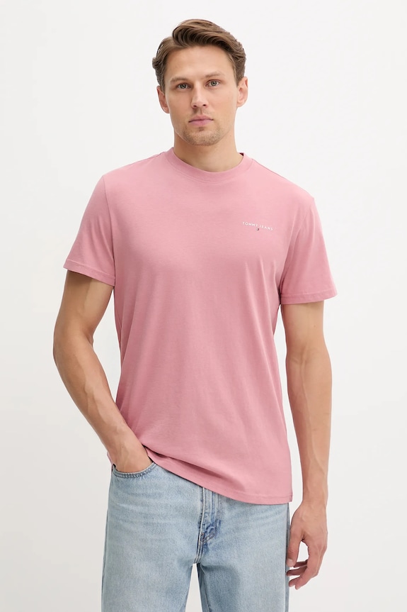 Tommy Jeans T-shirt męski bawełniany nadruk różowy DM0DM21780