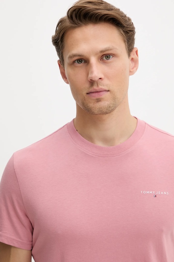 Odzież Tommy Jeans T-shirt męski bawełniany DM0DM21780 różowy