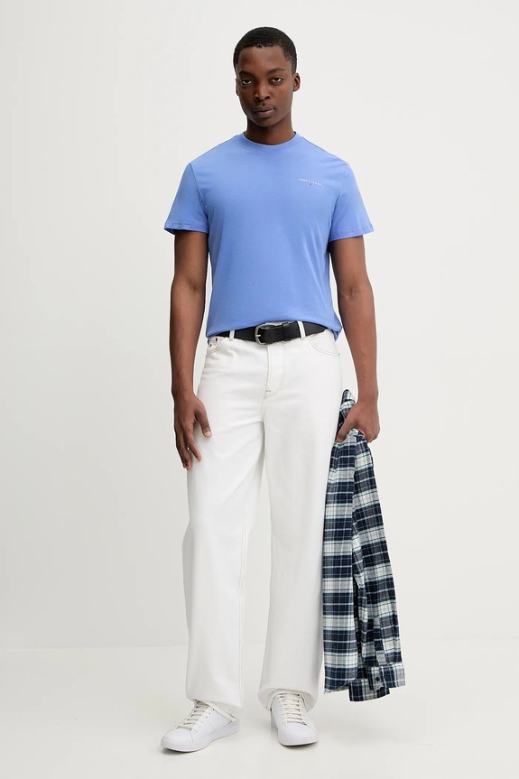 Tommy Jeans T-shirt ανδρικό βαμβακερό DM0DM21780 μωβ SS26