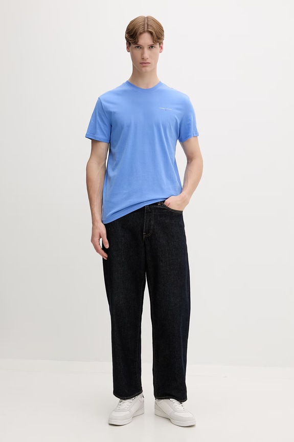 Tommy Jeans T-shirt męski bawełniany DM0DM21780 niebieski SS26