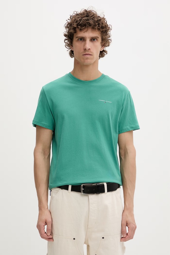 Tommy Jeans T-shirt męski bawełniany zielony DM0DM21780