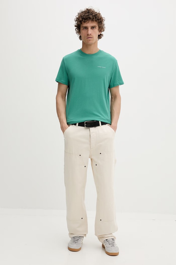 Tommy Jeans T-shirt męski bawełniany DM0DM21780 zielony SS26