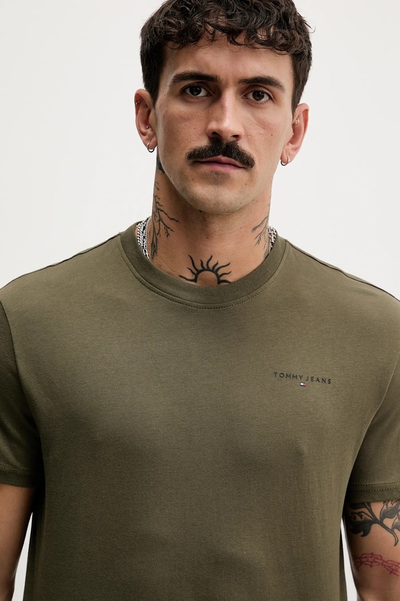 Tommy Jeans T-shirt ανδρικό βαμβακερό πράσινο DM0DM21780