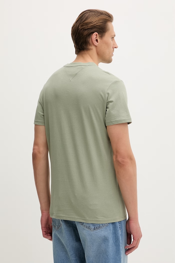 Oblačila Tommy Jeans kratka majica moška bombažna DM0DM21780 zelena
