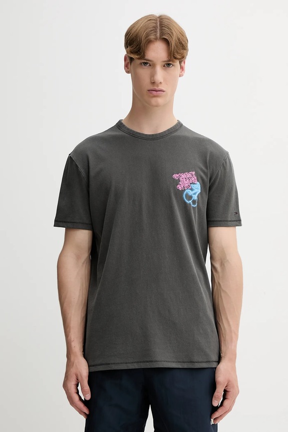Oblečenie Bavlnené tričko Tommy Jeans DM0DM21829 sivá