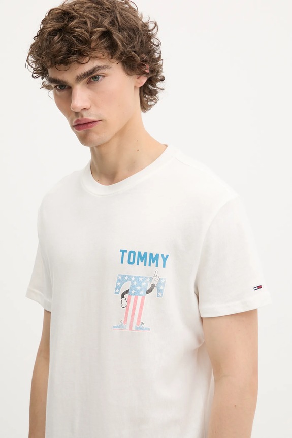 Bombažna kratka majica Tommy Jeans bela DM0DM21914