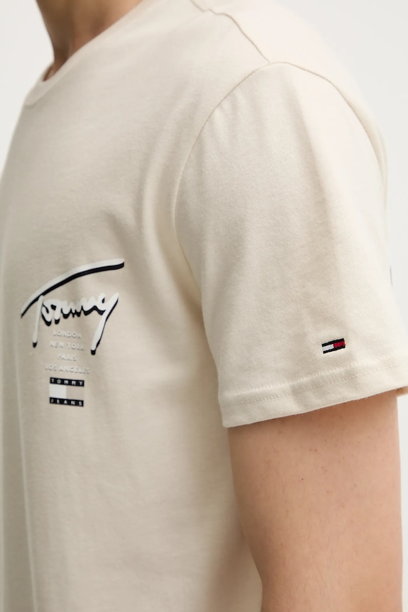 Βαμβακερό μπλουζάκι Tommy Jeans μπεζ DM0DM21934