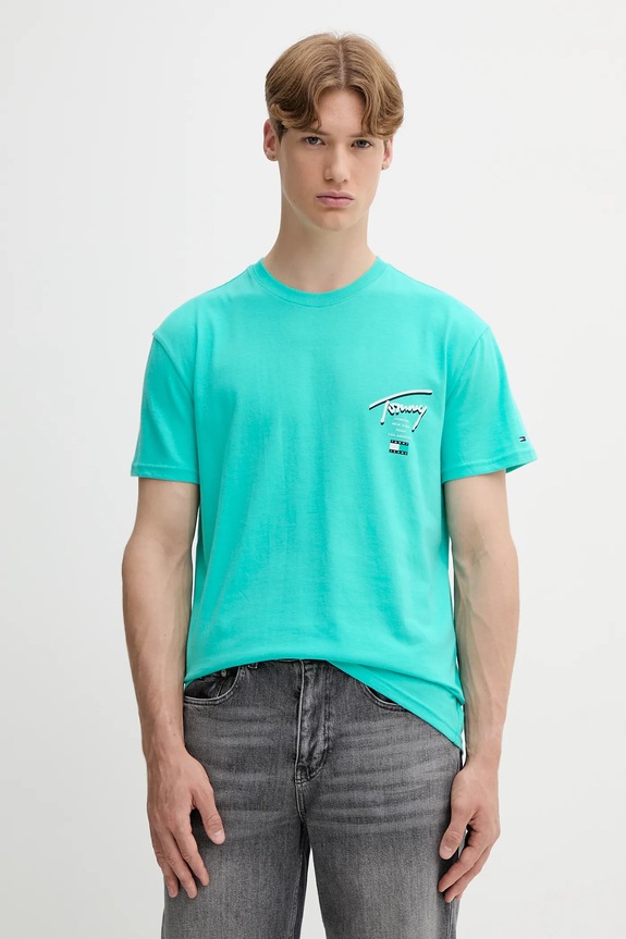 Odzież Tommy Jeans t-shirt bawełniany DM0DM21934 turkusowy