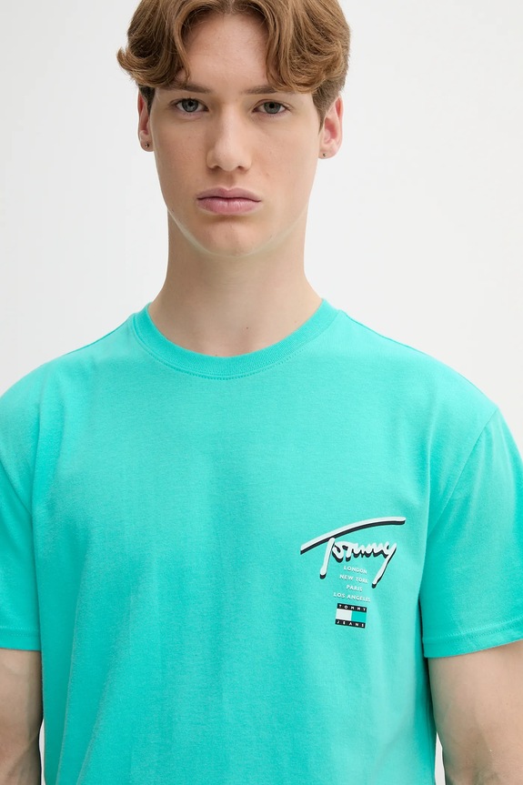 Tommy Jeans t-shirt bawełniany turkusowy DM0DM21934