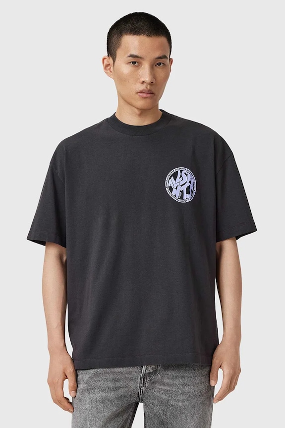 AllSaints pamut póló DISTORTION pamut szürke M041PC