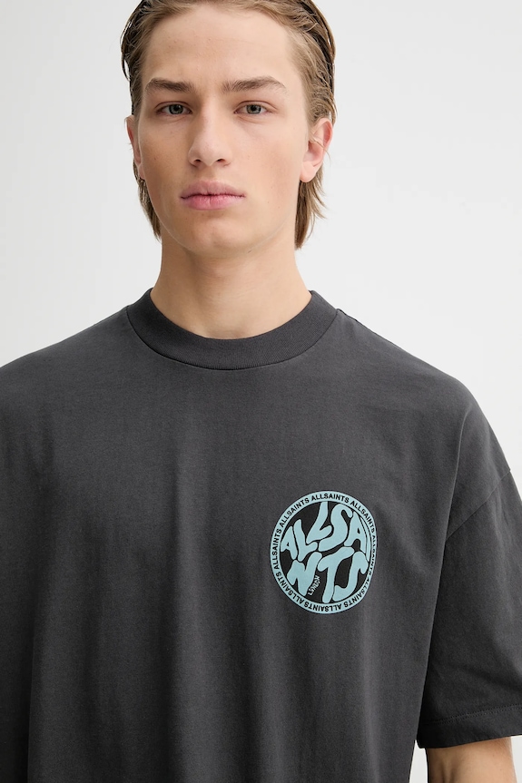 Хлопковая футболка AllSaints DISTORTION серый M041PC