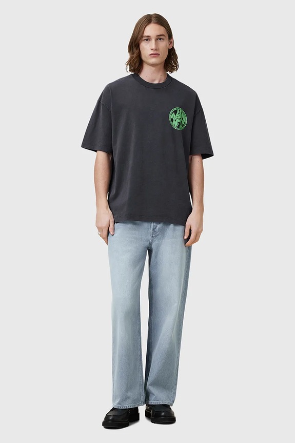 Bavlněné tričko AllSaints DISTORTION kulatý šedá M041PC
